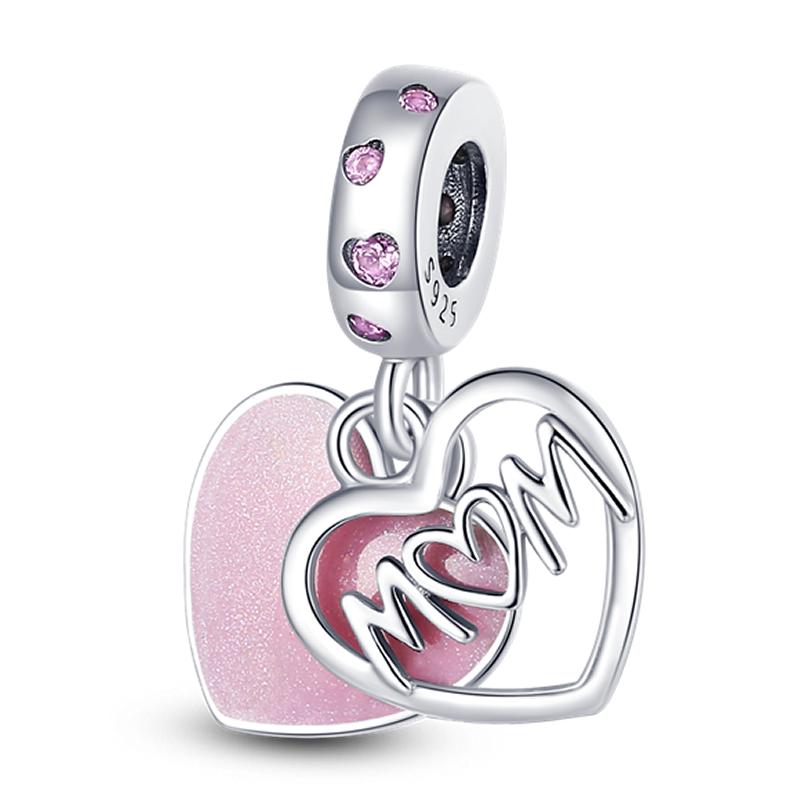 Pink Color Series Charms Beads Copper Cute Girl Pink Dangle Flower Heart Shape Pendant Fit Pandora Bracelet Necklace Jewelry