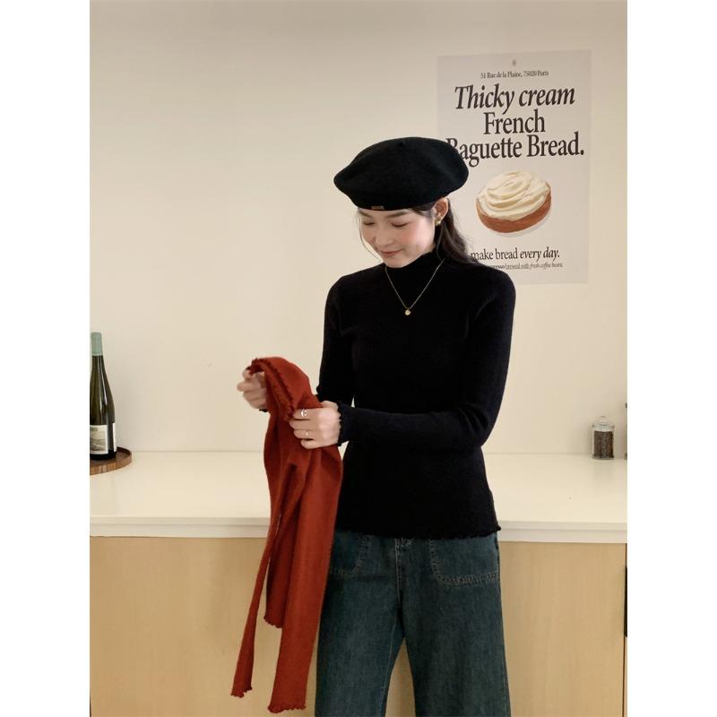 TIFICY Women's Fashion Casual Fall Winter Solid Color Print Long Sleeve Half Turtleneck Tops Women's Clothing Woolen Knitwear Sweaters