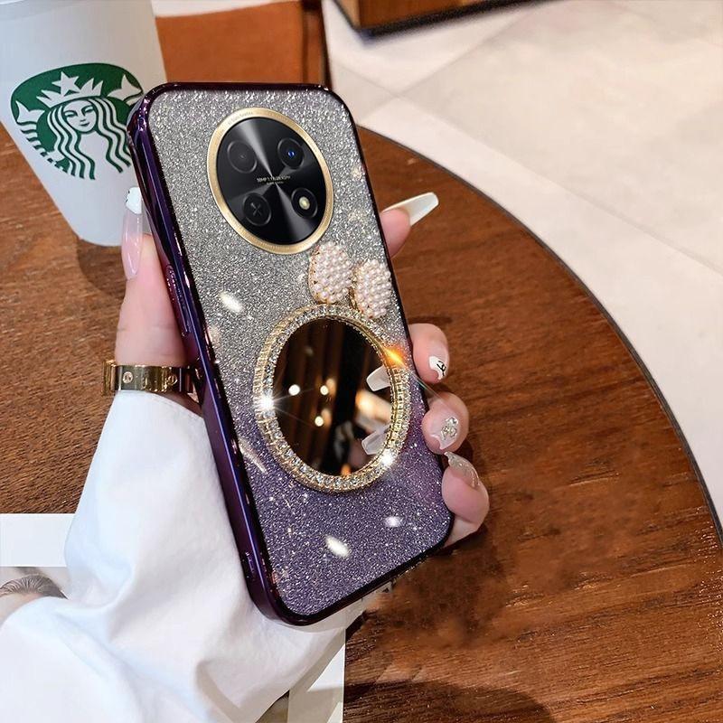 For Huawei Nova 15 Pro Max Case with Bow Makeup Mirror Luxury Shiny Gradient Clear Plating Glitter Girls Slim for Huawei Nova15 Pro Max Back Cover