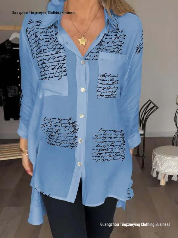 Women's European/American Printed Loose Swallowtail Commuting Shirt - Spring/Summer Collection