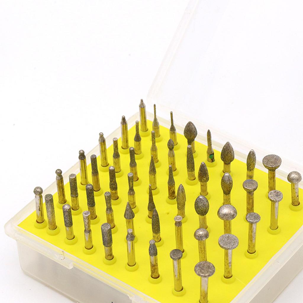 50 Pieces Diamond Coated Rotary Grinding for Head Burr Set 1/8'' Shank for Jewel