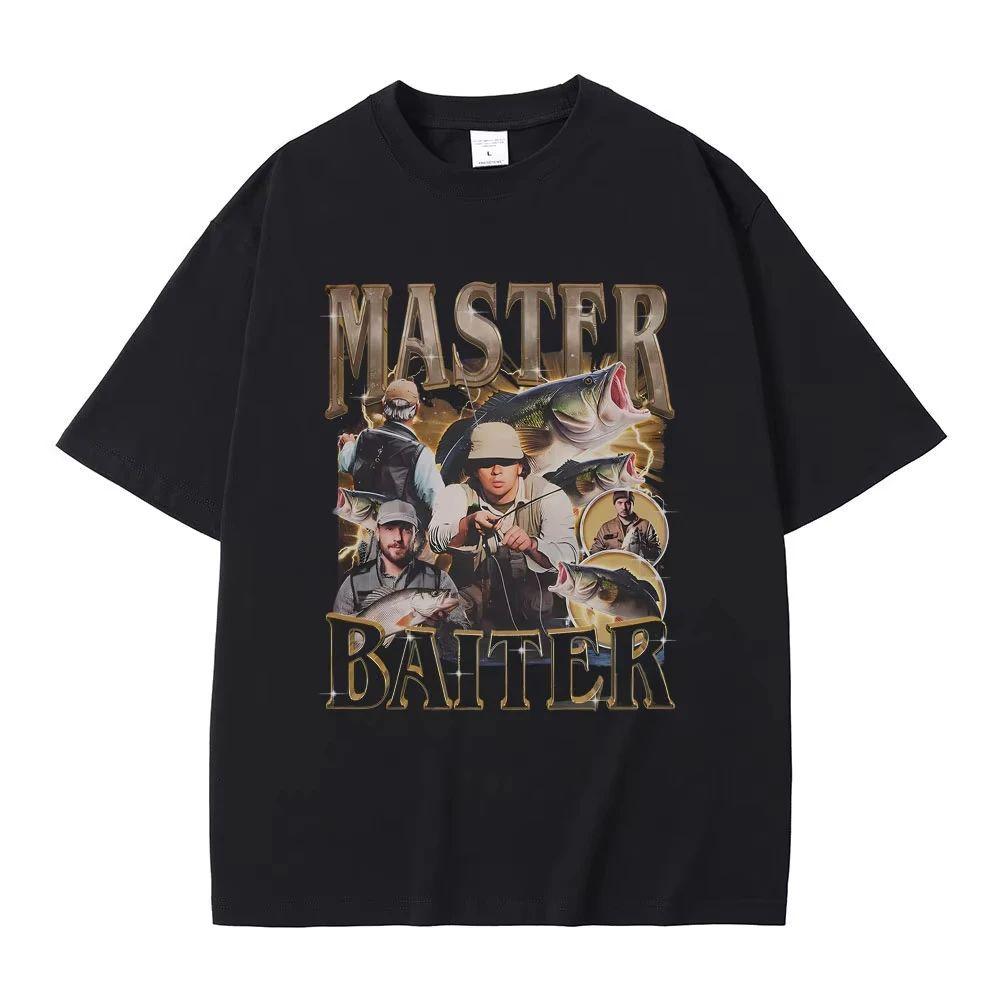 Funny Meme T Shirts Master Baiter Fish Fishingprint Top Casual Vintage Cotton Short Sleeve Oversized Loose Streetwear Unisex S