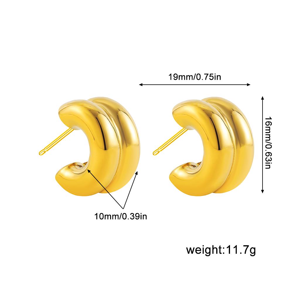 Минималистичные серьги-кольца двойной слой C-образной формы, серьги-гвоздики из нержавеющей стали для женщин, позолоченные, двухцветные, пирсинг-серьги