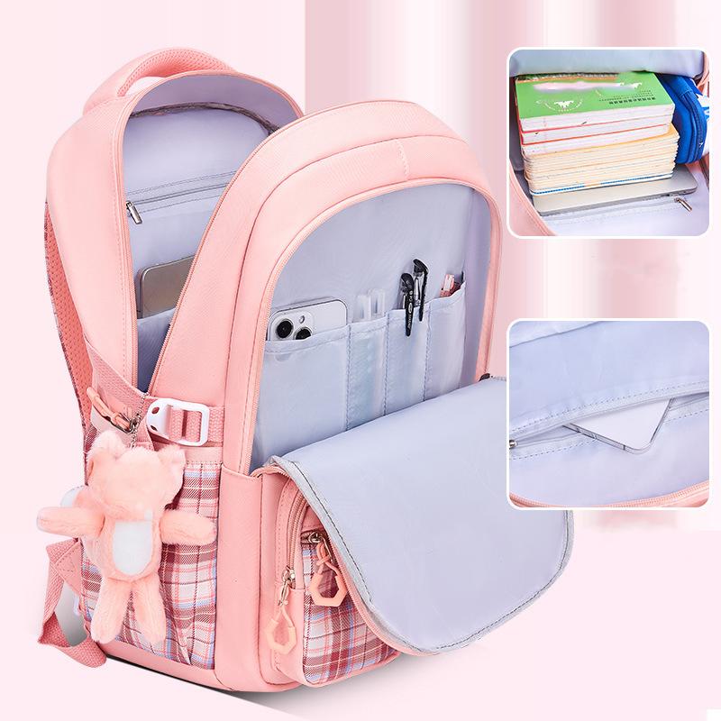 Ergonomics School Students Girls Checkered Backpack Large Capacity Waterproof