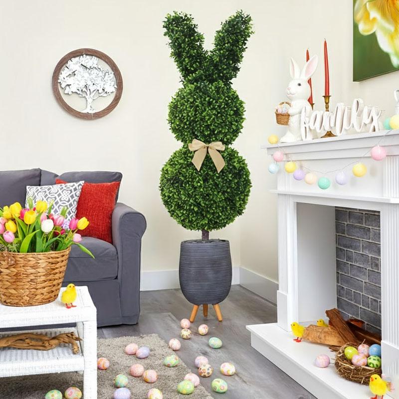 Easter Bunny Garden Stakes Artificial Rabbit Decor with Greenery Lawn Ornaments for Yard Porch Spring Patio Decorations
