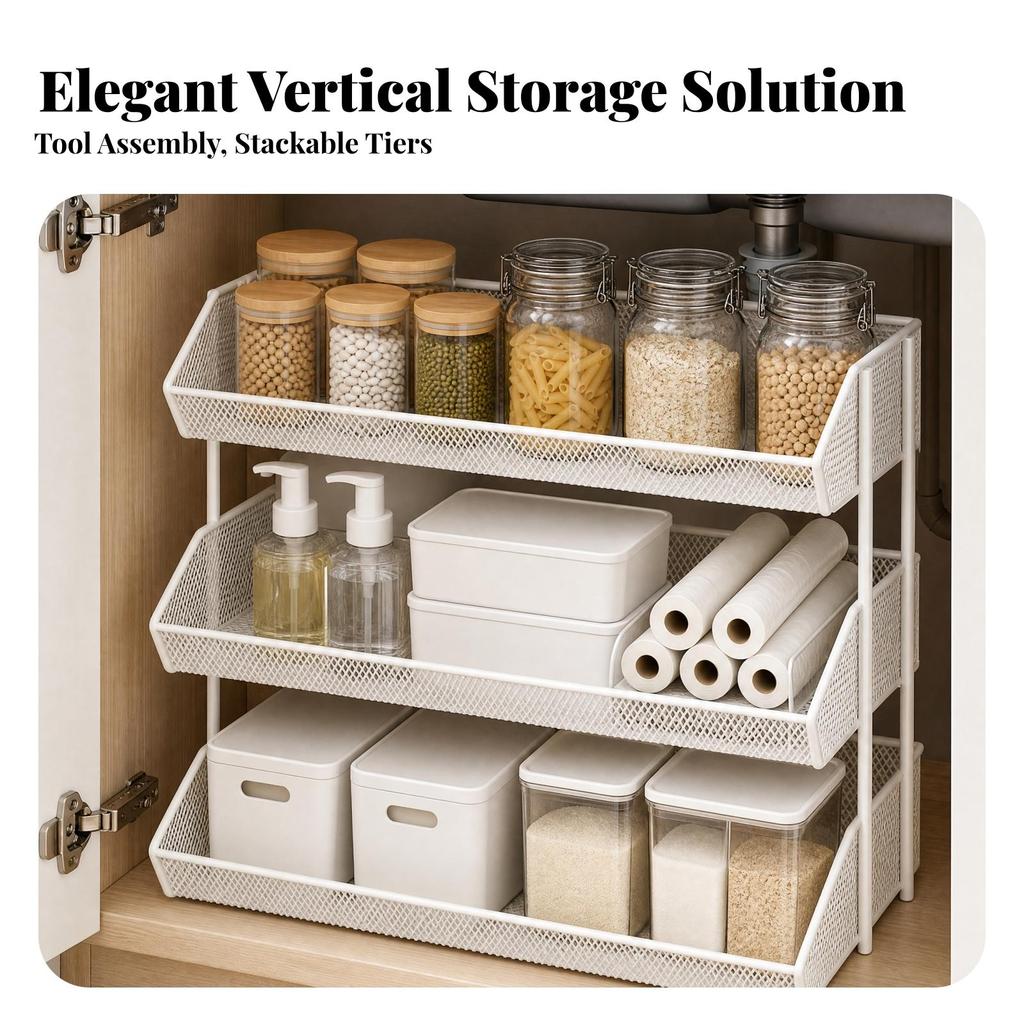 Versatile Freestanding Storage Rack with Raised Rails Space-Efficient Mesh Shelf