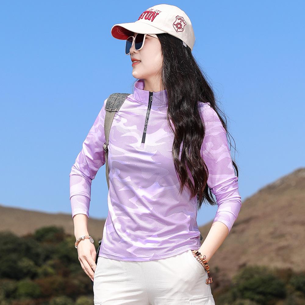 

Женская быстросохнущая футболка с длинным рукавом камуфляжной расцветки для занятий спортом на открытом воздухе и пеших походов 4XL светло-фиолетовый