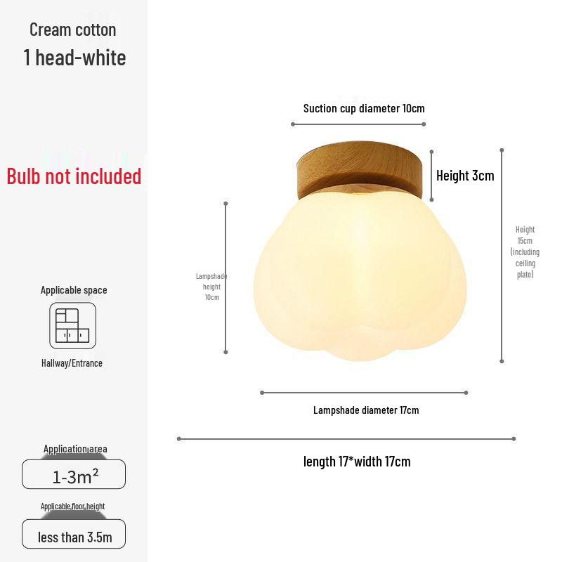 

Cream Cotton Minimalist Solid Wood Ceiling Light for Entryway/Foyer Surface Mounted (screw fixed)