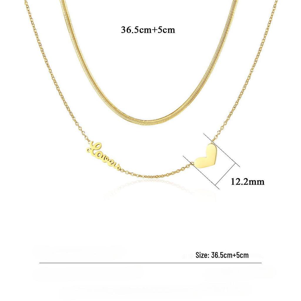 Double Layered Heart Necklace - Titanium Steel, Non-Fading, Trendy Cold Style Design for Women.