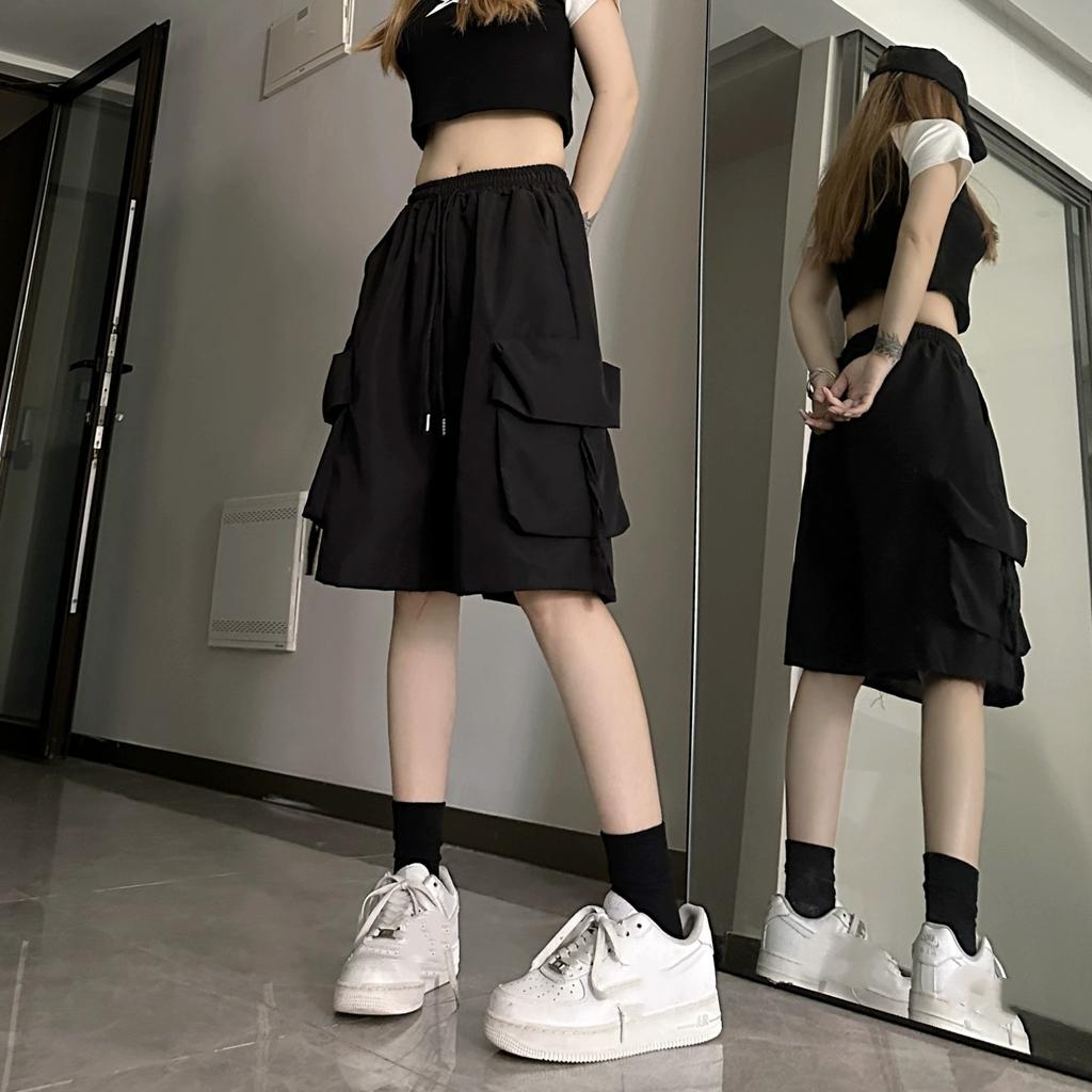 Summer Oversize Wide Leg Shorts Y2K Cargo Casual Shorts Women Harajuku Black Streetwear Fashion High Waist Baggy Short Pants