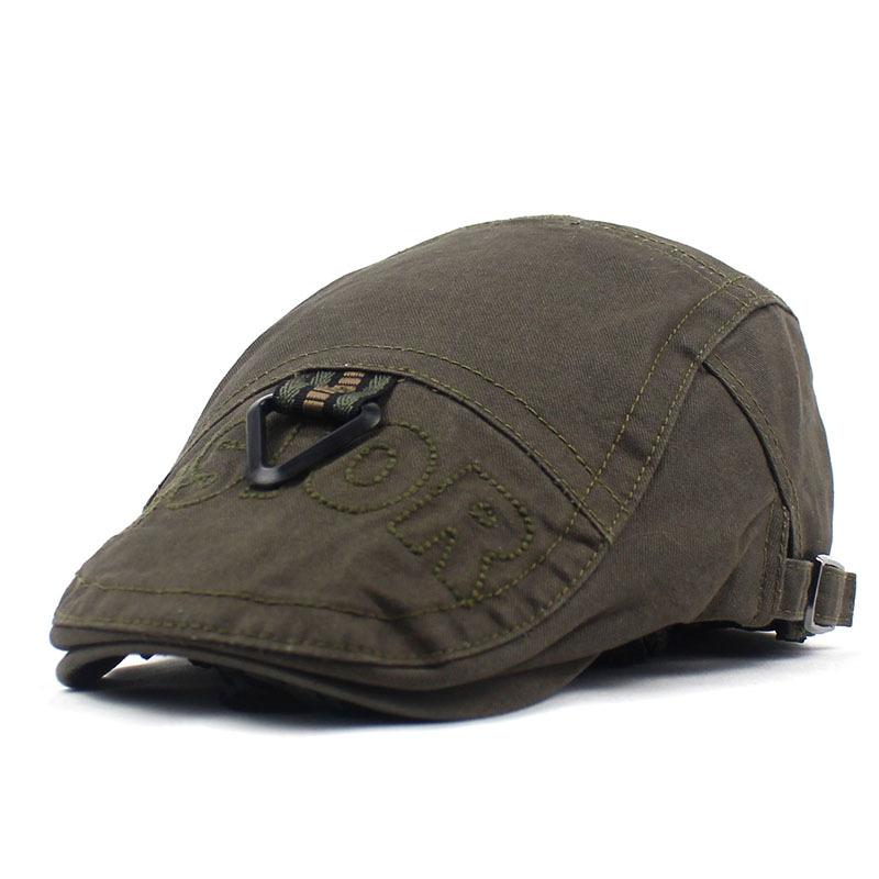 Хлопковый берет, мужские и женские кепки, модная повседневная шляпа с треугольной пряжкой спереди, однотонная шляпа с вышивкой буквы Adjustable армия зеленый