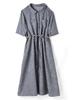 Elegant Summer Linen A-line Dress for Women - Fried Color Lapel, Lyocell Belted, Shirt Style