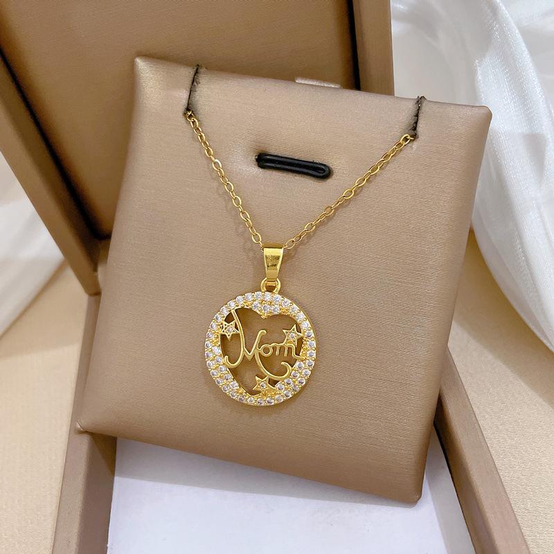 Micro Paved Zircon Heart MOM Letter Pendant Necklace For Women Mom Choker Stainless Steel Chain Jewelry Mini Mother's Day Gift