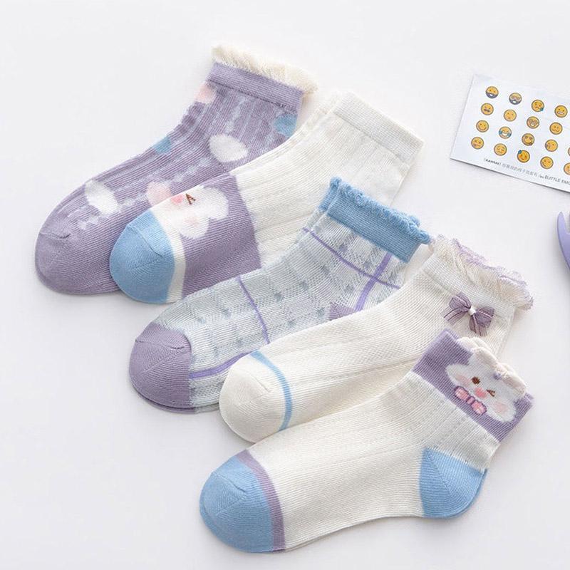

5 пар летних детских носков для девочек с кристаллами, тонкие сетчатые дышащие носки средней длины, мягкие удобные детские носки, милые детские носки Sokken 6-8 Years