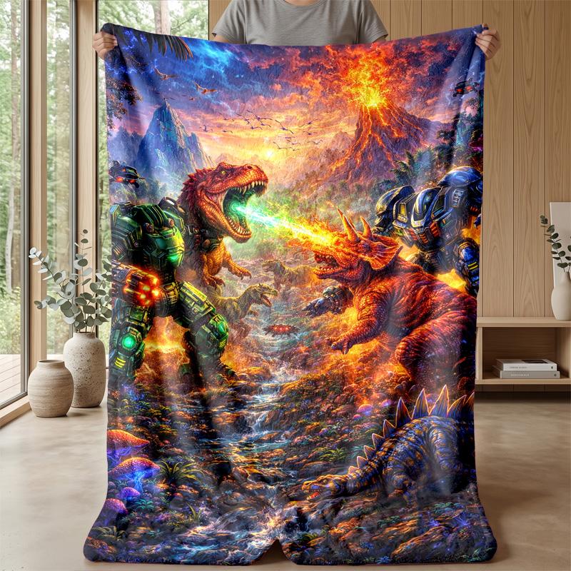 Pink Dinosaur Pattern Theme blanket Lightweight Warm Flannel Blanket Decorative Throw Blanket for Home Decoration