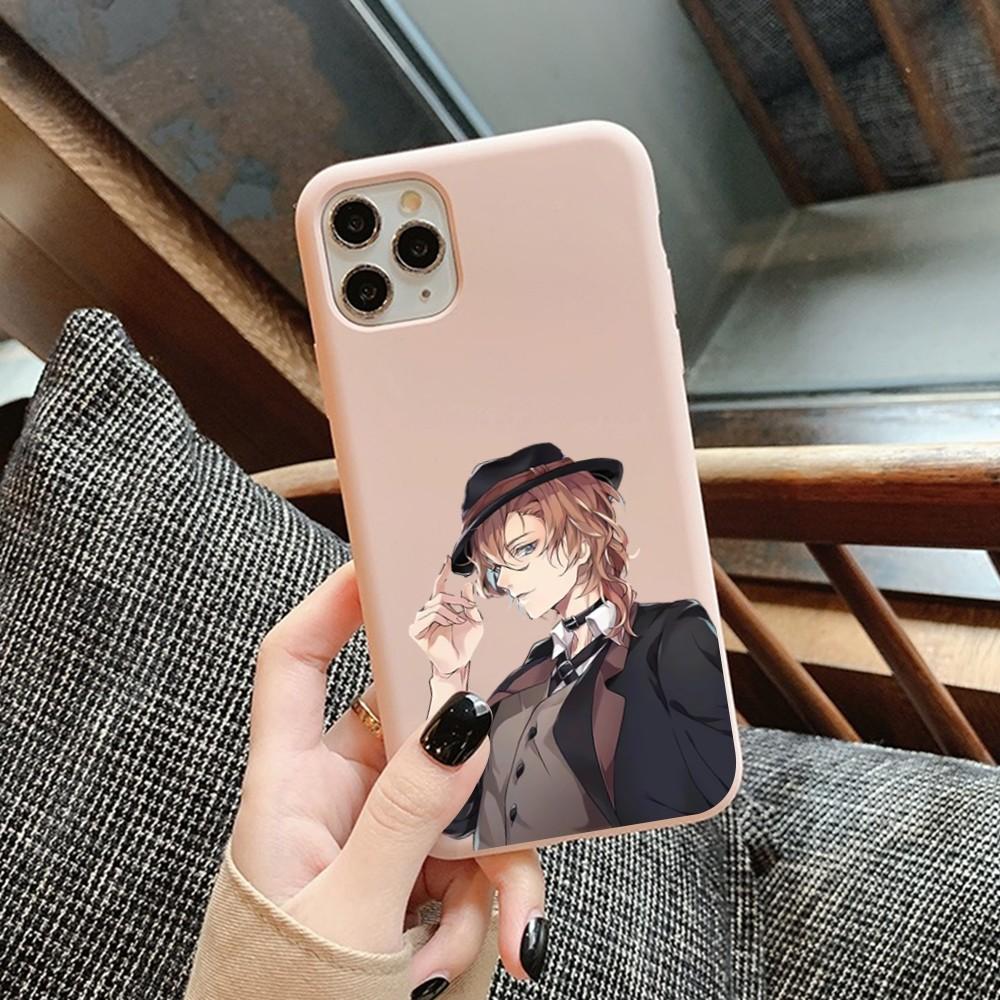 Anime Bungou Stray Dogs Phone Case for iPhone 14 11 12 13 Mini Pro Xs Max 8 7 6 6S Plus X XR Solid Candy Color Case