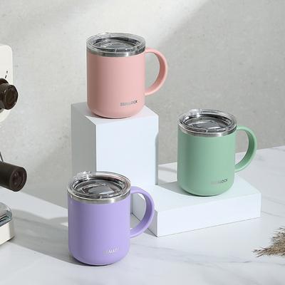 450ml Edelstahl Reisekaffeebecher Doppelschichtig Verbrühsicher Teetasse mit Henkel und Deckel Auslaufsicher Tragbare Wasserbecher