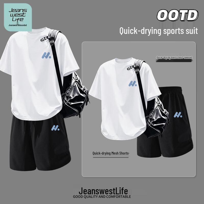 JEANSWEST LIFE Men's Ice Silk Quick-Dry Short Sleeve T-Shirt & Shorts Set