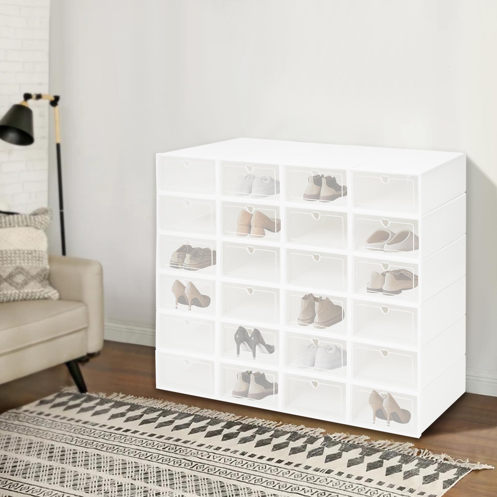 

24-Pack Large Shoe Boxe, Clear Stackable Shoe Organizer, Heart Design White Storage Bins, Thick Plastic Closet Organizers білий