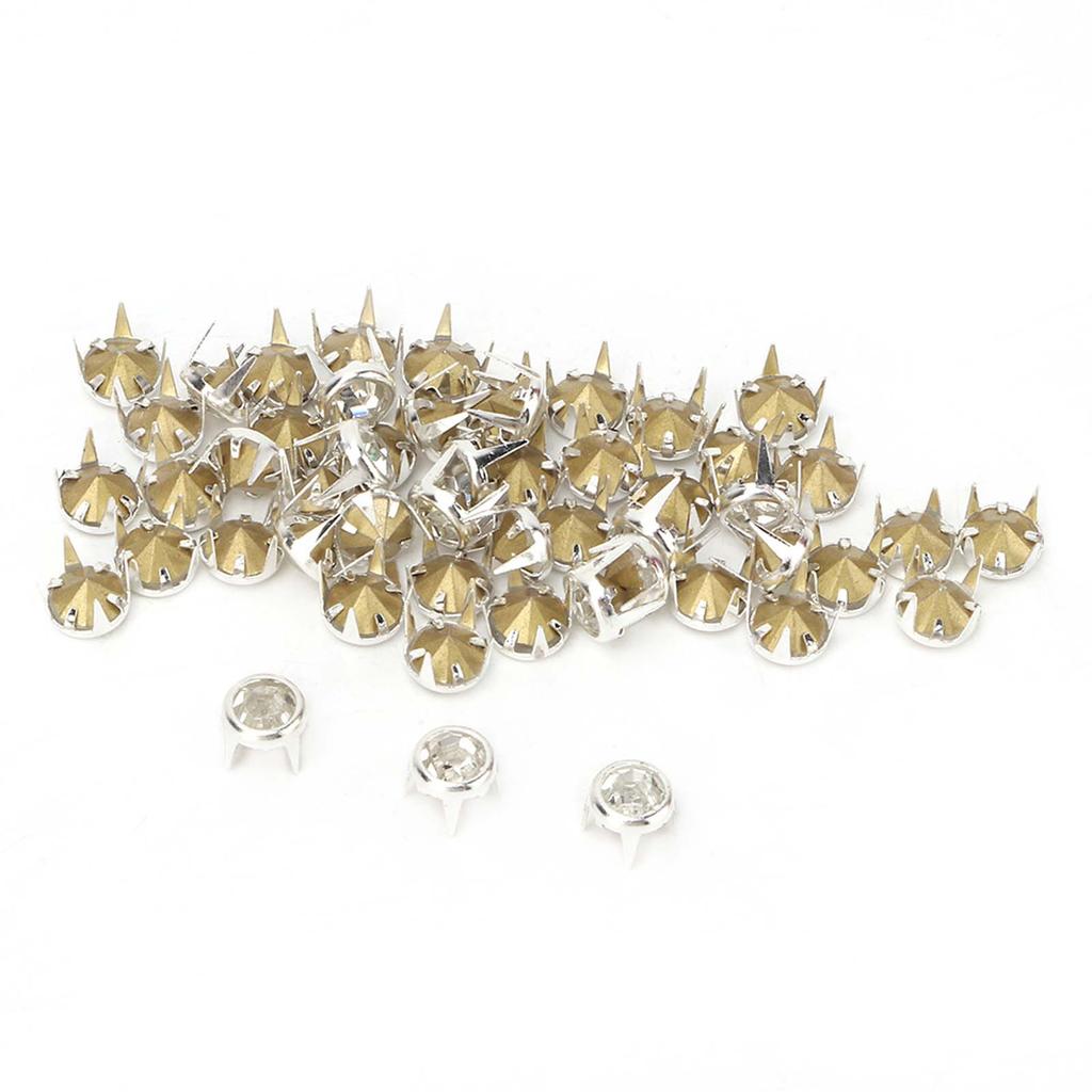 50PCS 7mm DIY Silver Round Claw A Grade Crystal Rhinestones for Crafts and Decoration