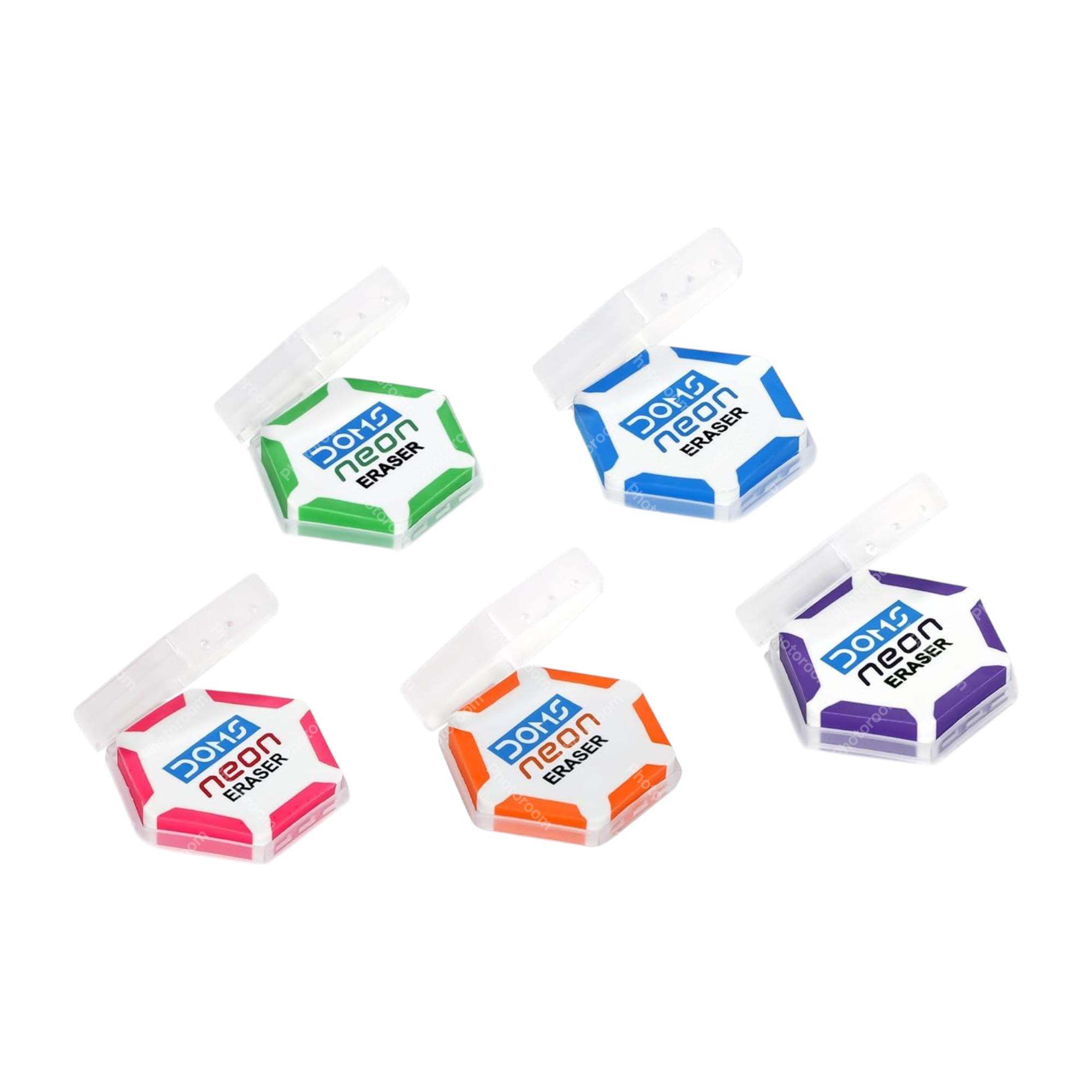 

DOMS Neon Hex Dust Free Eraser 60 Pcs Pack of 1 Set Multi Colour Erasers for School Office Drawing Stationery Use