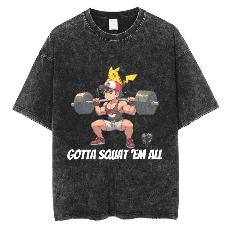 Zengyanqin02 Pok&eacute;mon Randproducten Oud Gewassen T-shirt Gym Oefening Fitness Heren en Dames Puur Katoen Korte Mouwen Casual Kleding M