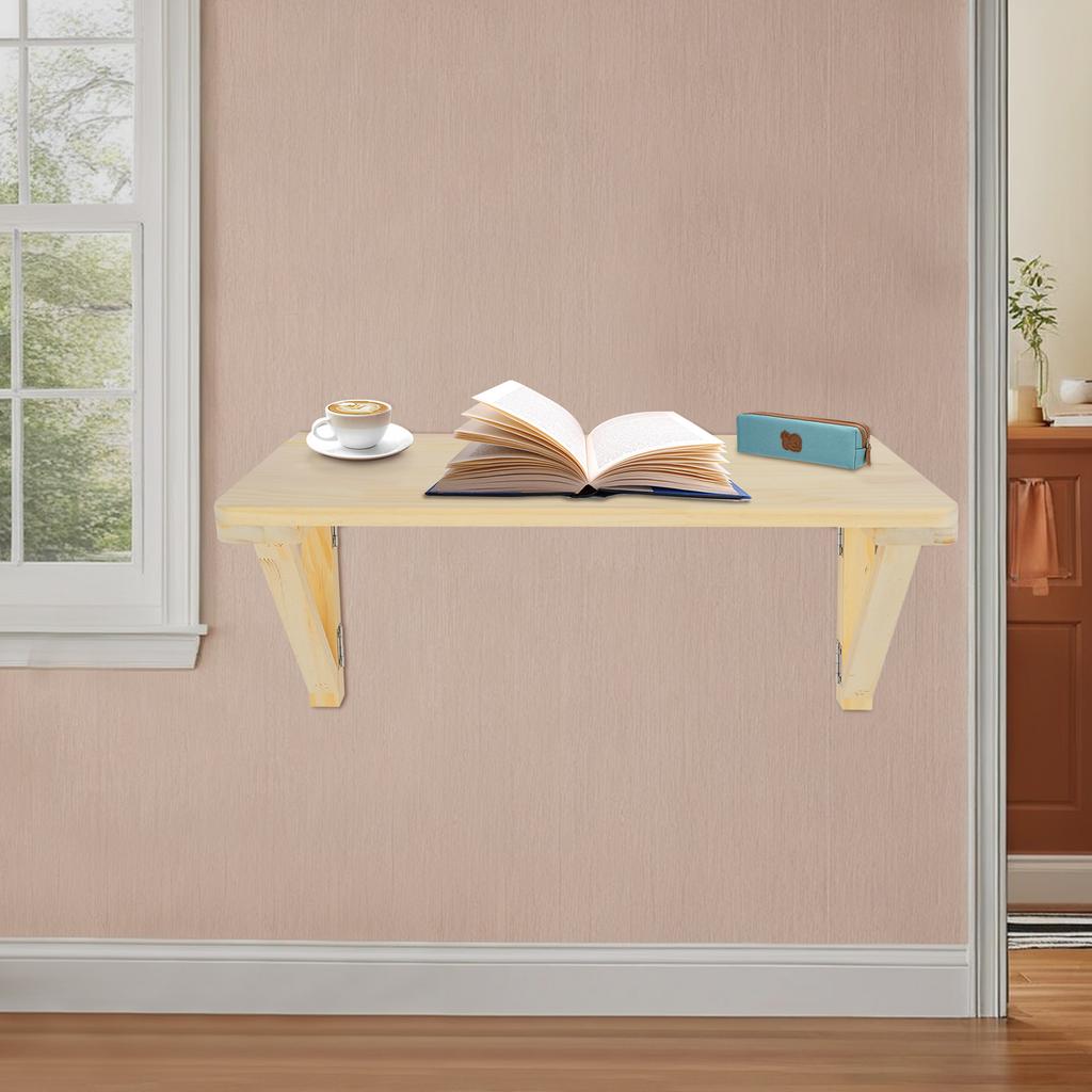 Compact Wall Mounted Folding Table 80x60cm, Solid Pine Wood Drop Leaf Desk, Foldable Wall Mount Desk for Kitchen Laundry Room