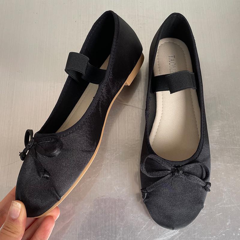 Fashion Pink Footwear Silk Women Ballet Flats Shoes Female Round Toe Fashion Butterfly-Knot Shallow Ladies Flats With Shoes Big Size