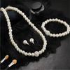 Fashion Rhinestone Pearl Necklace Earrings Bracelet Aset  Trendy Party Jewelry Gift
