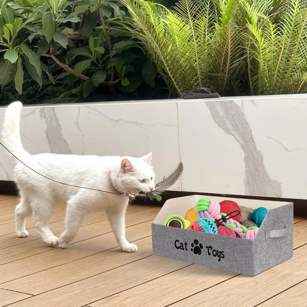 19.7 in Cat Toy Bin, Cat Toy Storage Box Kitten Toy Basket Collapsible Pet Supplies Storage Chest Holder Organizer with Handles for Organizing Dogs