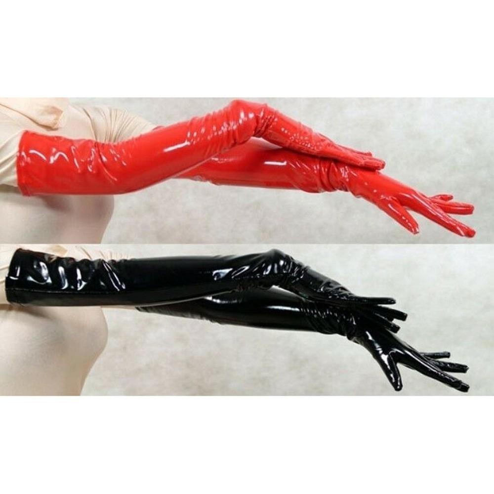 Gloves Long Gloves PVC Performance Shiny Black/ Red