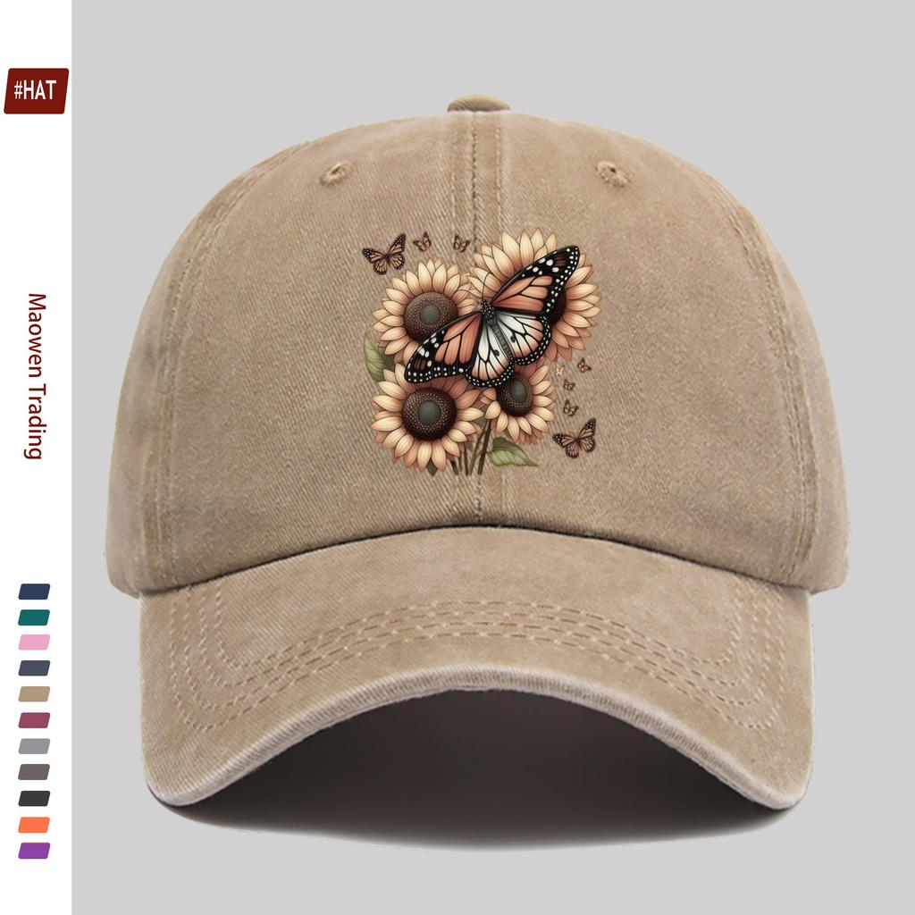 Pc Pcs Vintage Butterfly Sunflower Trucker Cap Adjustable Snapback Washed Baseball Hat Suitable for Men Women Lightweig