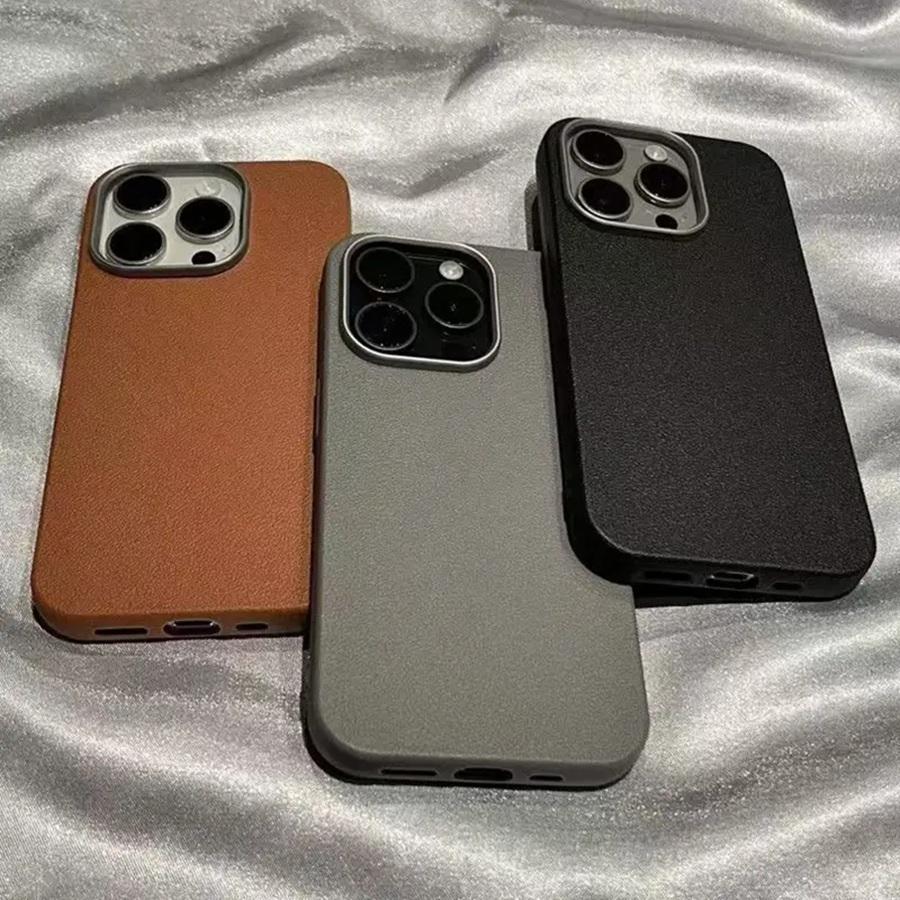 Matowe etui z miękkiego silikonu o fakturze skóry liczi dla iPhone 16 16E 16 Pro Max 15 14 13 12 11 XS XR 7 8 Plus SE/Samsung S25 S24 S23 A56