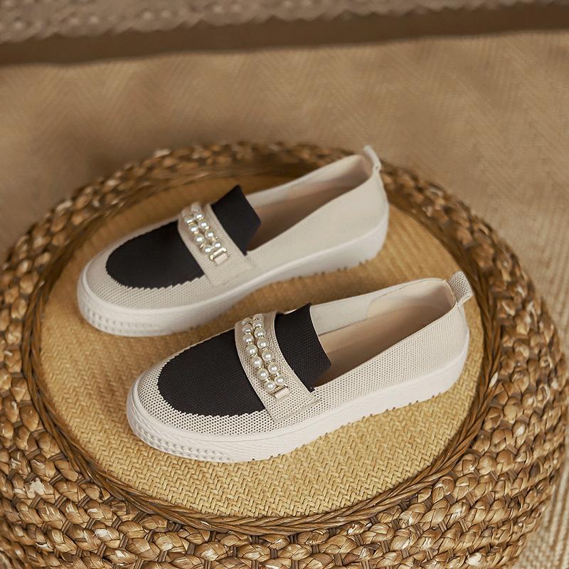 Japanese Princess Shoes Fisherman Shoes Single Shoes Knitted Woven Shoes Flying Woven Flat Pearl One Pedal Loafers Women