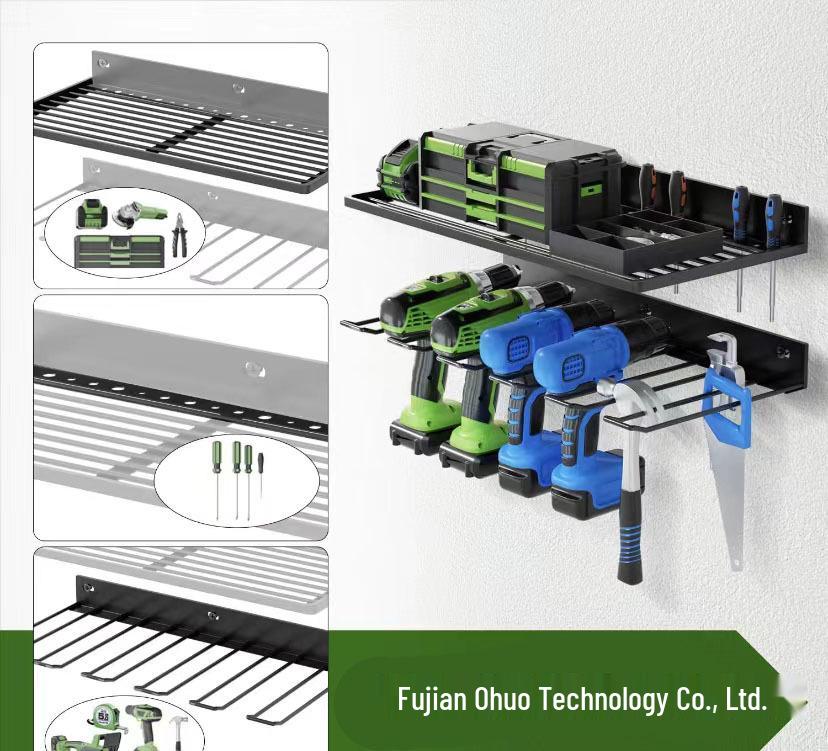Wall-Mounted Electric Drill Tool Storage and Display Rack for Garage and Workshop