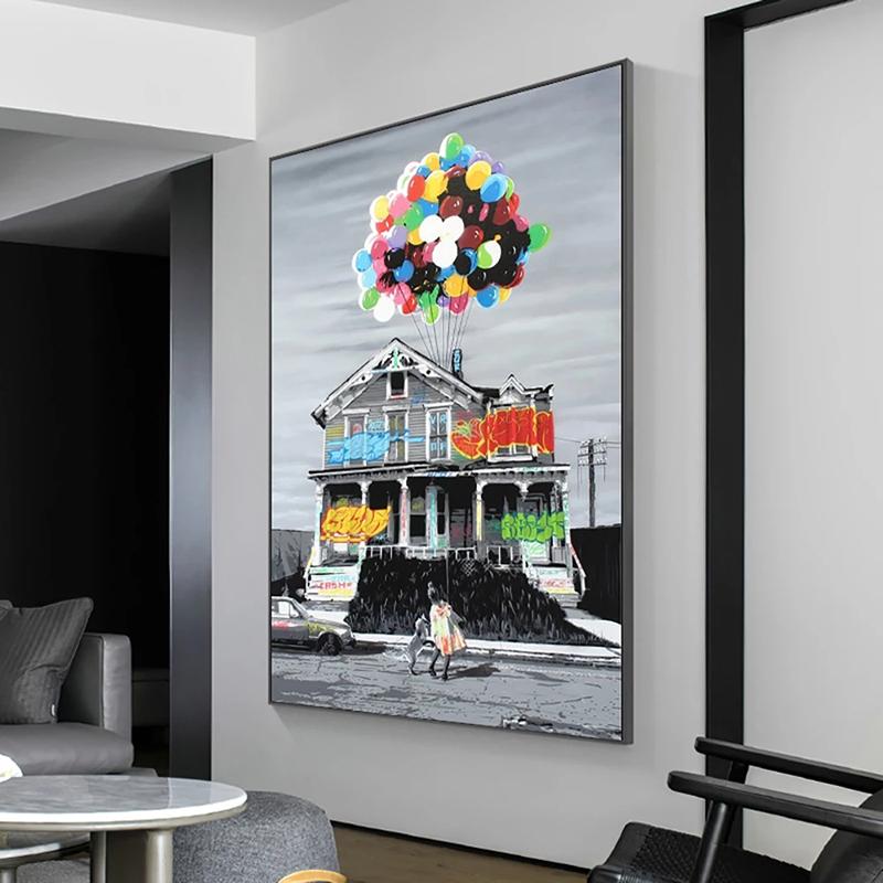 

Красочные воздушные шары, граффити, уличные картины на холсте, абстрактные постеры и принты, настенное искусство для декора стен гостиной, Cuadros
