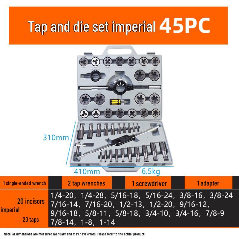 Metric & Imperial Tap and Die Set with Hand Reamer & Tap Holder – Comprehensive Threading Tool Kit.