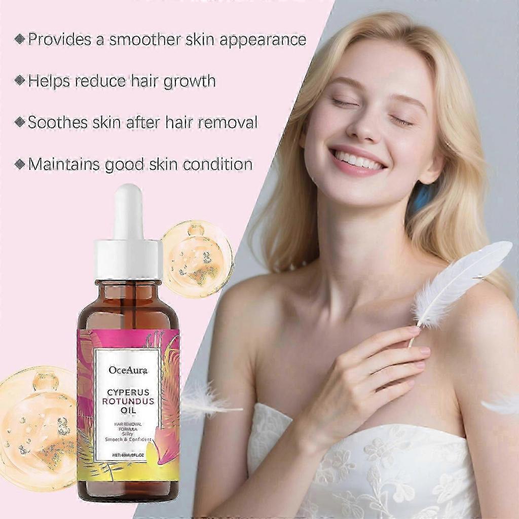 Cyperus Rotundus Oil 5-Pack 60ml, Natural Hair Removal Oil for Reducing Body Hair Growth, Moisturizing & Soothing Body Care