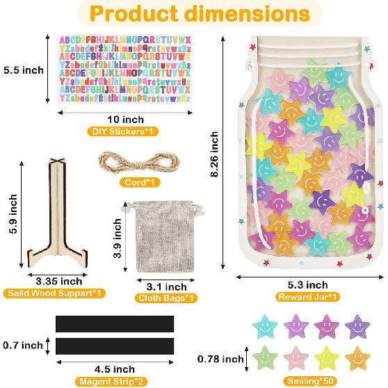 Personalized Magnetic Reward Jar, Star Smile Faces Jar with Colorful Letter Stickers, School Awards and Incentives Supplies for Teachers, Classroom
