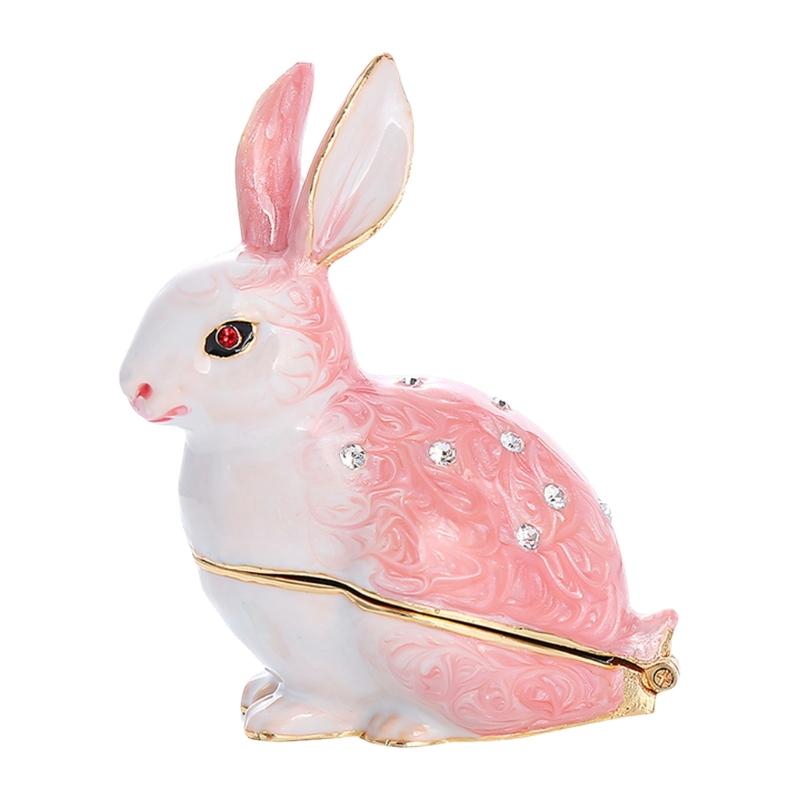 

Alloy Rabbit Jewelry Holder Magnetic Lid Portable Storage Case For Necklaces Bracelets Display Stand рожевий