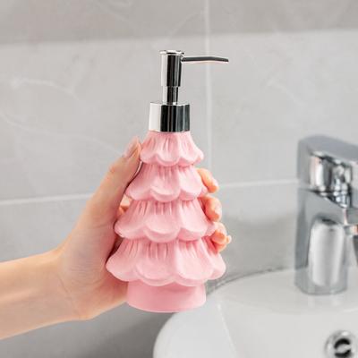 Small Christmas Gifts for Friends Tree Soap Dispenser, Flocking Effect Refillable Lotion Unique Shampoo Dispenser Home Pump Bottle, Reusable Bathroom