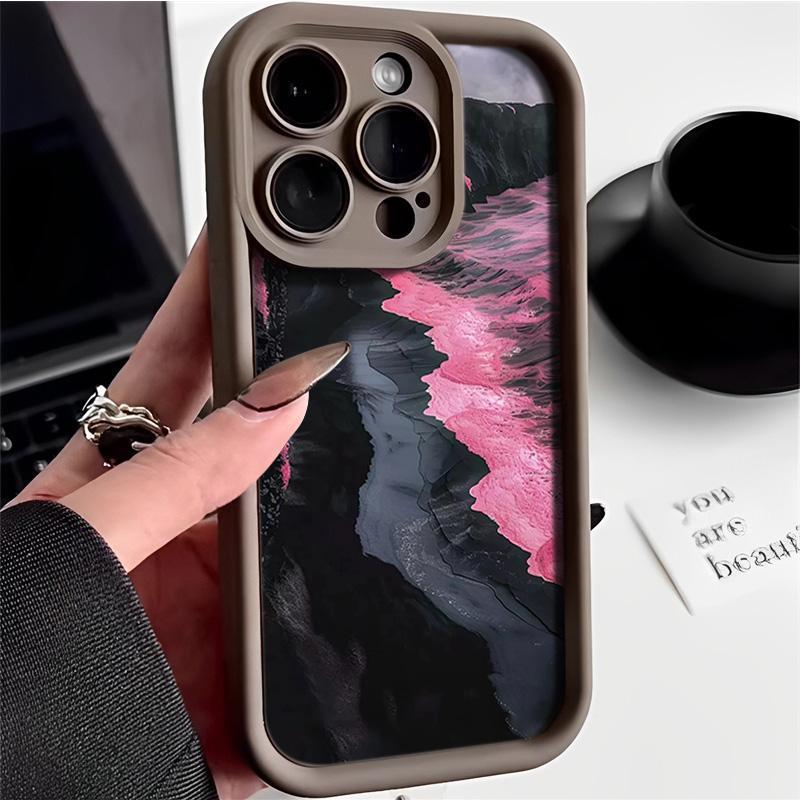 Rosa Meereswellen-Silikonhülle für iPhone 13/14/15/16 Pro Max - Vollständige Abdeckung und 17-Tage-Augenschutz