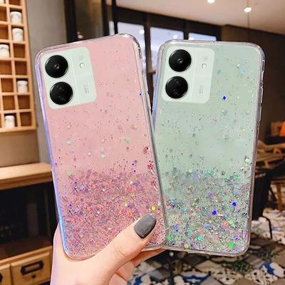 Handyhülle für Xiaomi Redmi 13C 4G 13 C, Goldfolie, glänzend, Bling, Glitzer, Stern, weiche Hülle für POCO C65 C 65, Farbverlauf, transparent, Silikon, TPU-Rückseite