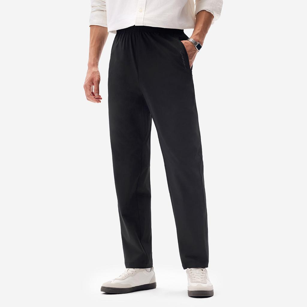 Li-Ning Simple Comfortable Casual Versatile Solid Color Straight Leg Mid Rise Sports Pants Men Pants Black AYKV937-1