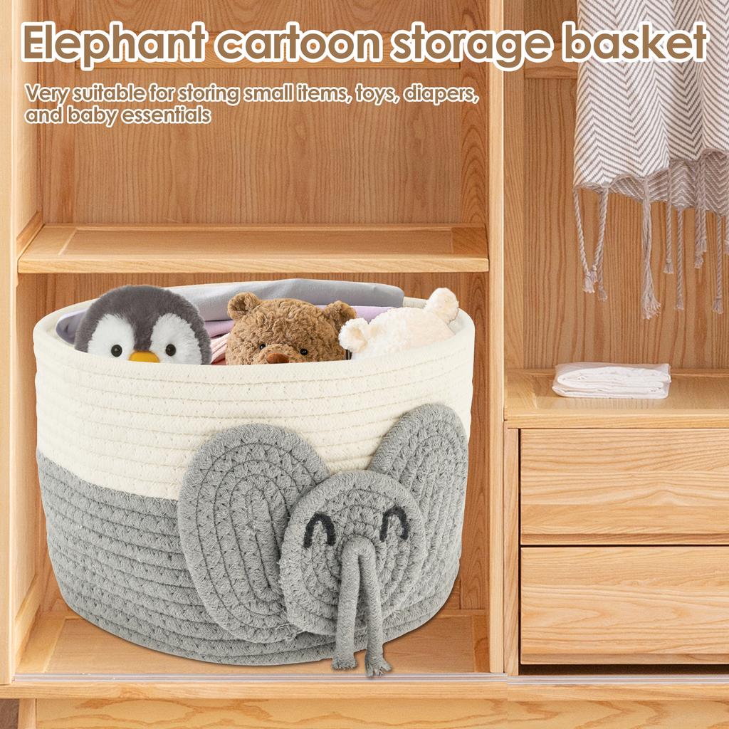 Elephants Cotton Rope Storage Basket Cute Baby Laundry Basket Versatile Safe Cotton Rope Toy Storage Basket for Home