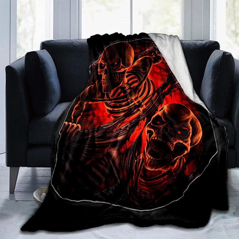 1pc Skull Printing Lightweight Flannel Blanket, Comfortable and Warm Blanket, for Camping Sofa Bed and Couch Office, Suitable for Gift Blanke