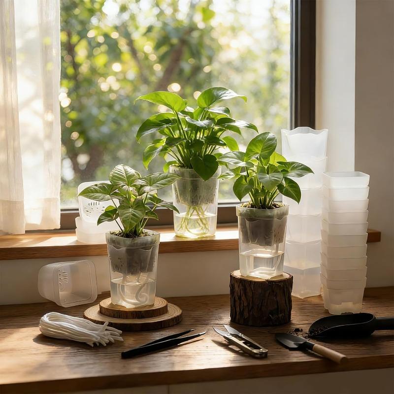 Automatic Self-Watering Flower Pot, Translucent Plastic Planter with Drainage Holes, For Succulents & Cuttings, Home Gardening Decor