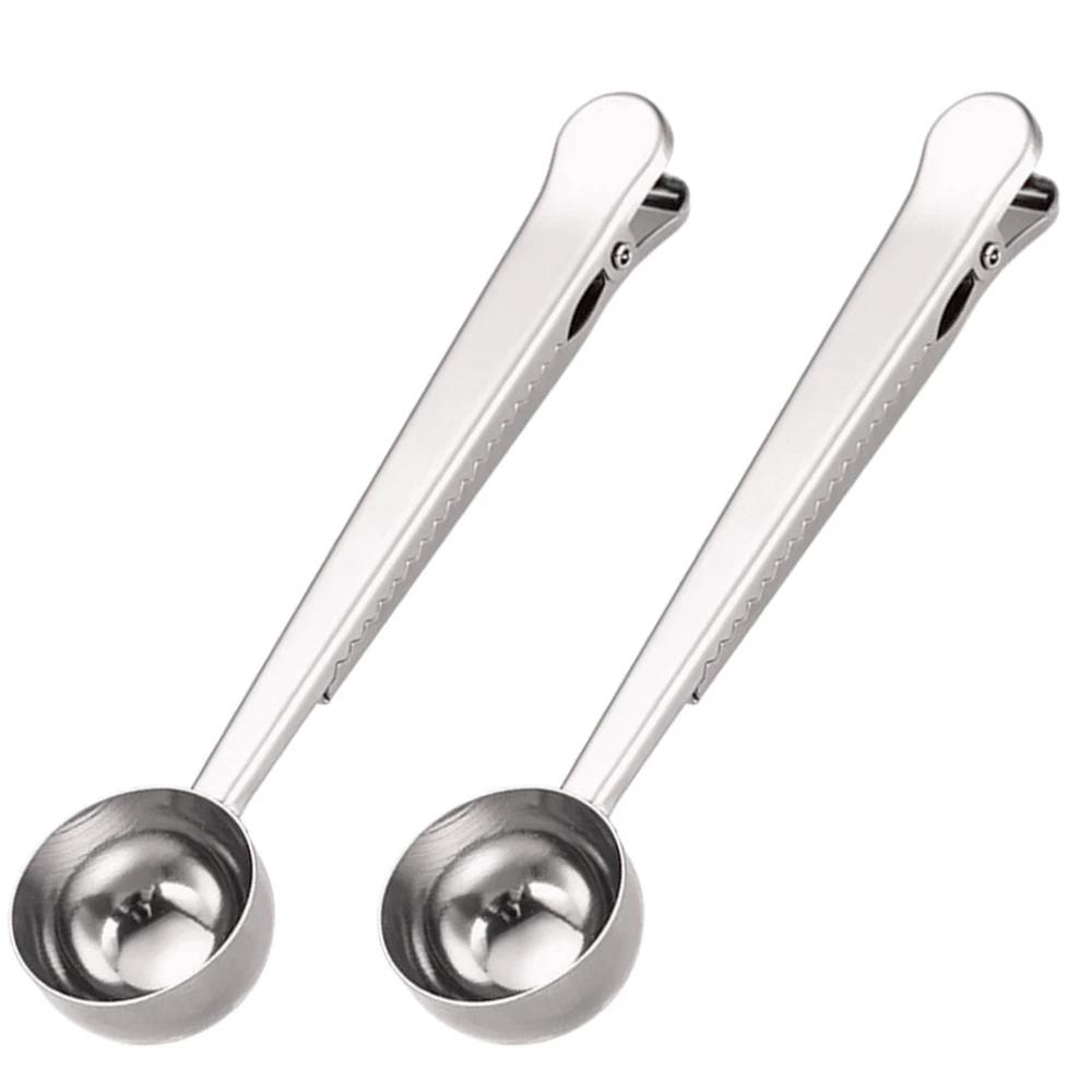 

2-в-1 мерная ложка для кофе из нержавеющей стали, мерная ложка для кофейного порошка с уплотнительным зажимом, ложка для порошка чая, молока, аксессуары для кофе серебряный