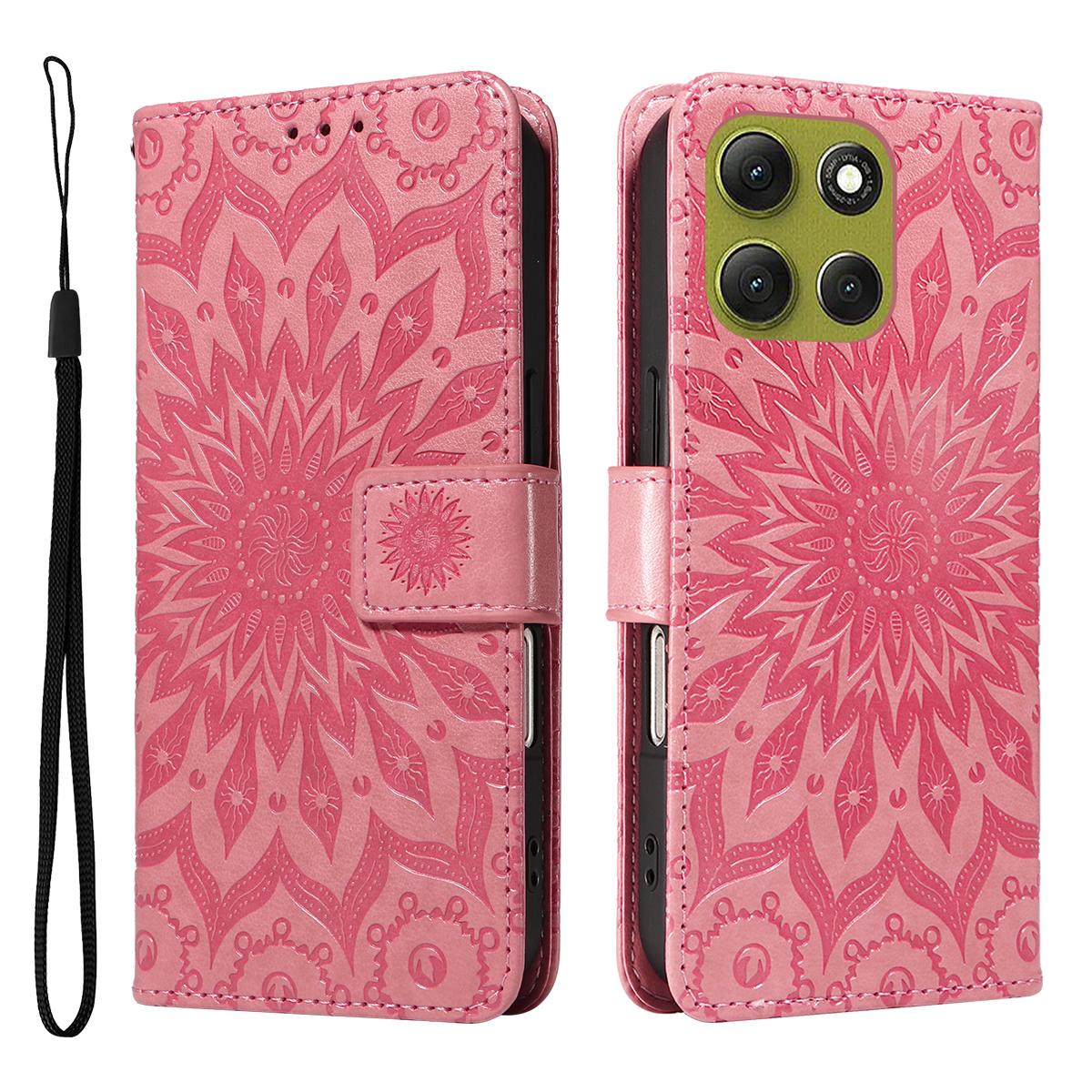 

For Motorola Moto G86 5G/G86 Power 5G Leather Wallet Case Sunflower Imprinted Phone Cover Pink
