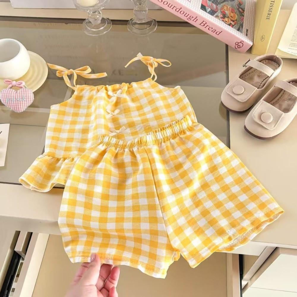 Thin Girls Kids Sling Shorts Set Bow Waistcoat Skirts Fashion Vest Skirt Summer